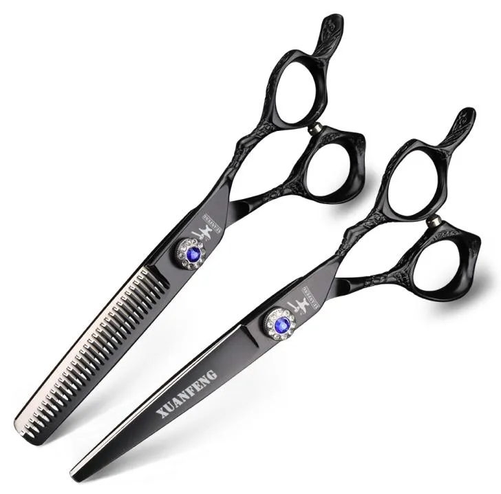 Xuan Feng Silver Hair Clipper 6 Inch Hair Scissors Japan 440C Steel Thunning and Cutting Scissors Set Hair Shear Barber Tools2226976