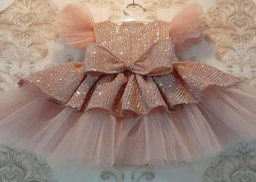 Girl039s robes paillettes gâteau double bébé fille robe 1 an anniversaire né fête de mariage robes de baptême robe de bal vêtements3440506