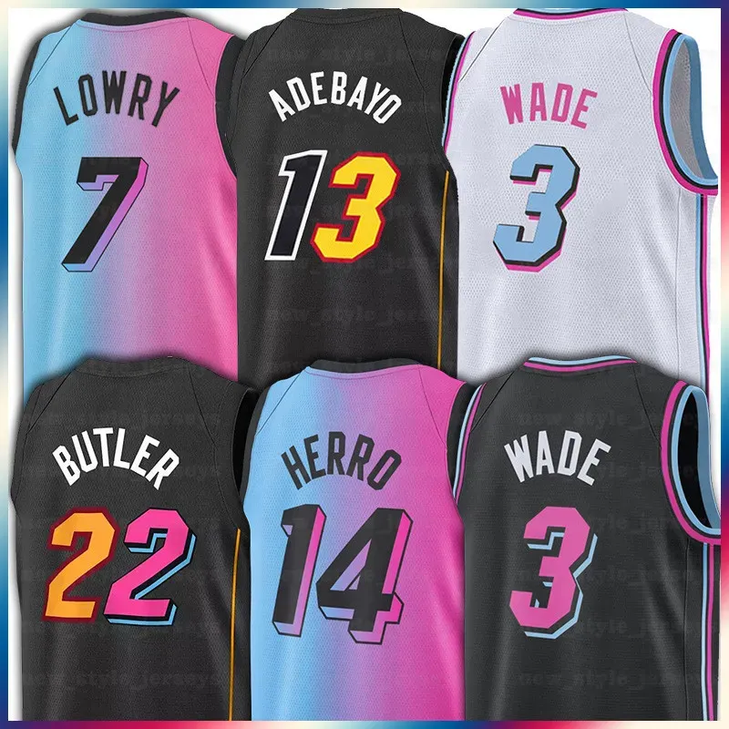 Butler Miamis 22 Maillots de basket-ball Jeunes Enfants Hommes Femmes Jimmy Dwayne Dwyane 3 Wade 14 Tyler 13 Bam Herro Adebayo 75ème Maillot Blanc Rouge