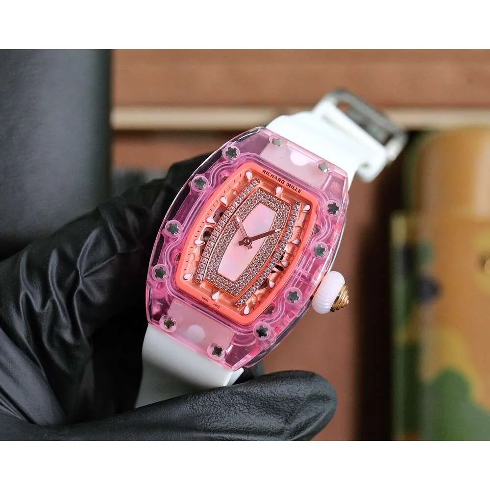 Fantastic designer womenwatch Ladies RM07-02 pink Lady Sapphire wrisrtwatches with box D7PT high quality mechanical movement uhren rubber strap montre ice out luxe