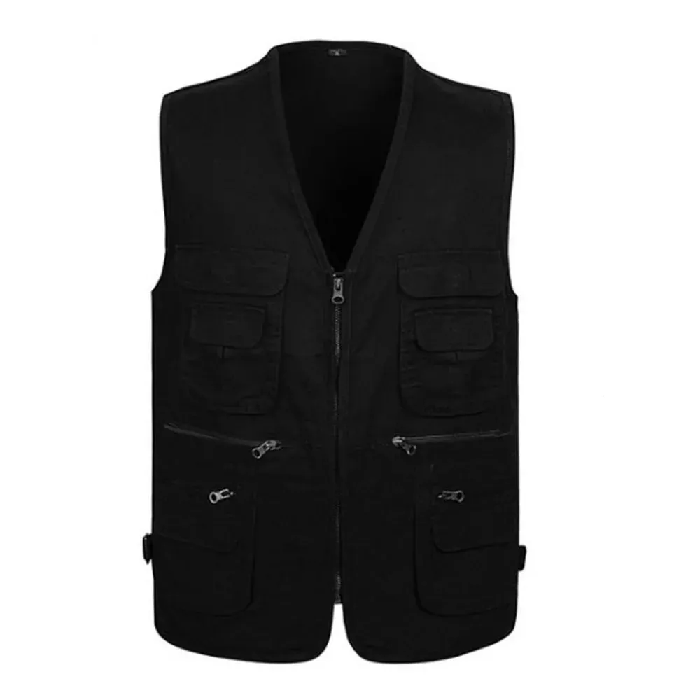 Heren Multi Pocket Outdoor Vesten Wandelen Vissen Werken Pography Vest Zip Mouwloze Jas Tops Voor Man 231229