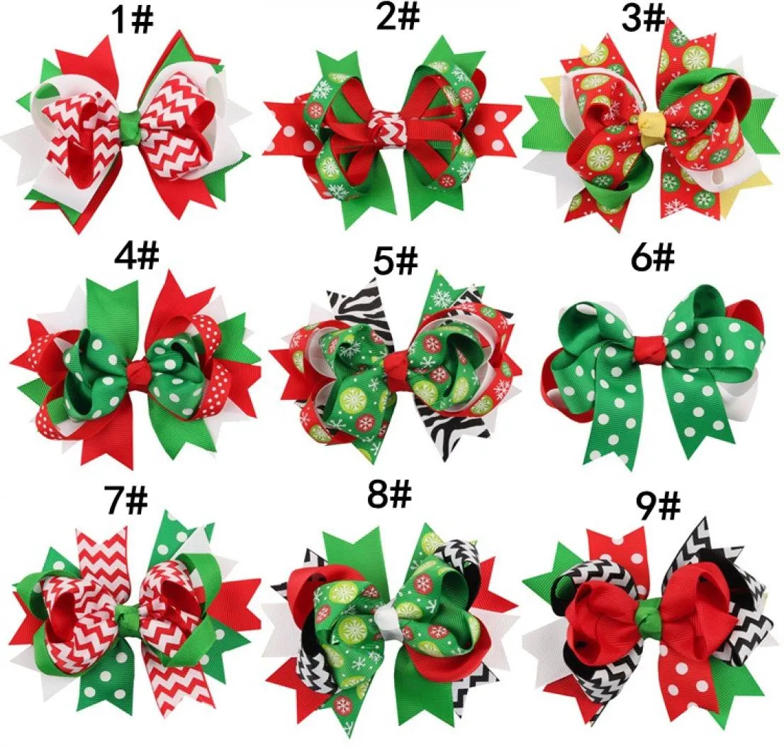 13 Design Girls Christmas Hairband Barrettes Princess Layered Bow Dot Print Hårklipp Santa Claus Hair Accessories9496962