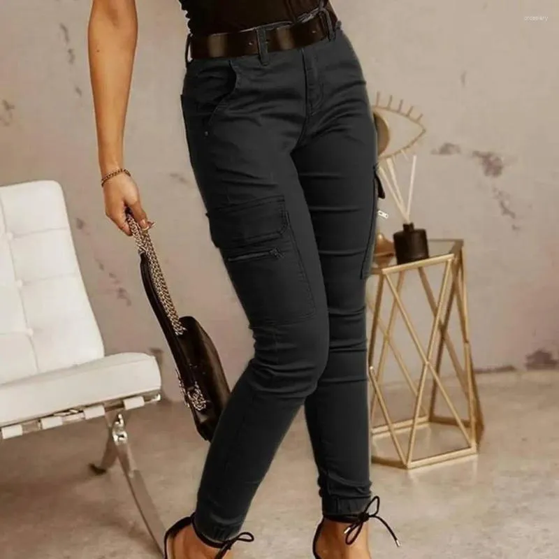 Pantalon femme tendance couleur unie noué à la cheville élégant bureau dame pantalon de survêtement fermeture éclair pour un usage quotidien