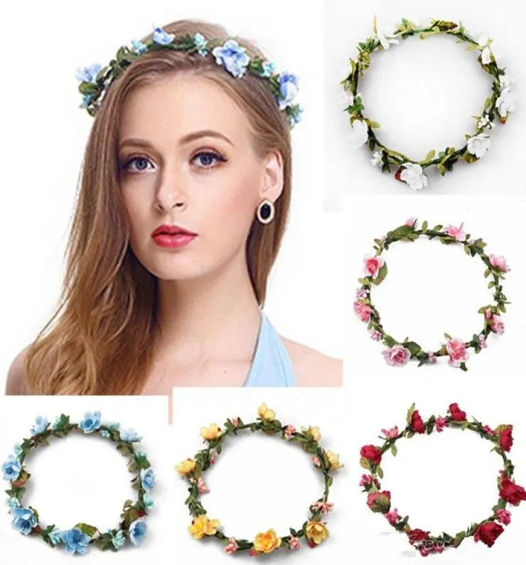 Strand Sommer Blumenkranz Girlande Krone Festival Hochzeit Braut Brautjungfer Blumen Stirnband BOHO Kopfschmuck Kopfschmuck Haar Accessor5525375