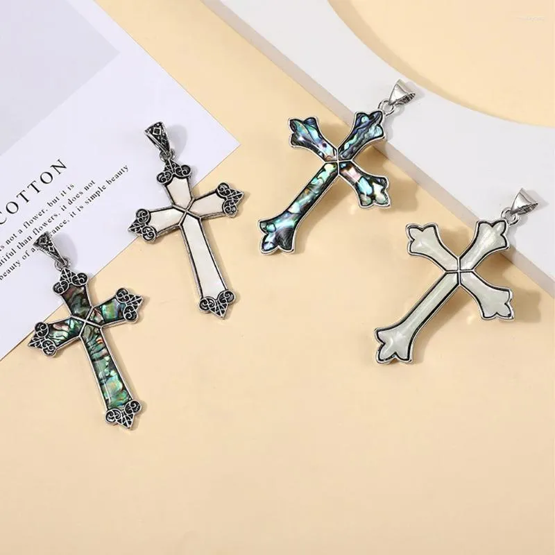 Pendentif Colliers Cross Shell Mode Naturel Abalone Incrusté Crucifix Charme Collier Mâle Accessoire Punk Bijoux Pour Unisexe Amulette
