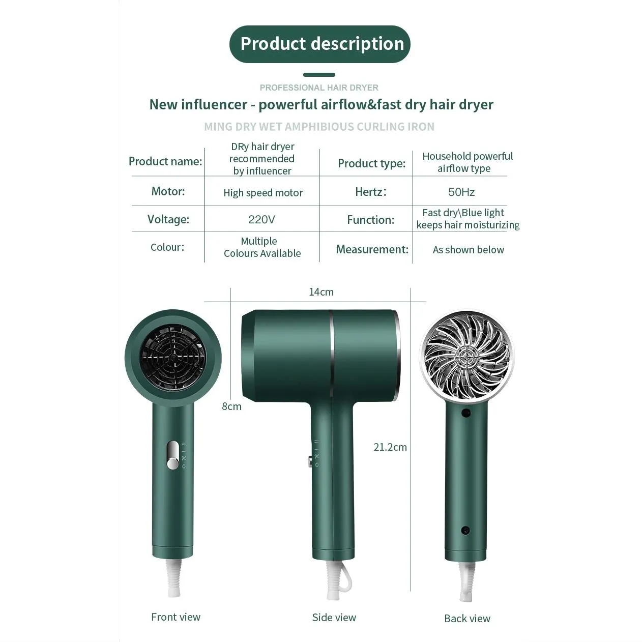 Essiccatori DS Essicchi di riscaldamento domestico e raffreddamento Essiccatore anionico per la cura dei capelli per viaggi a casa Mini Power Hairdryer Blow