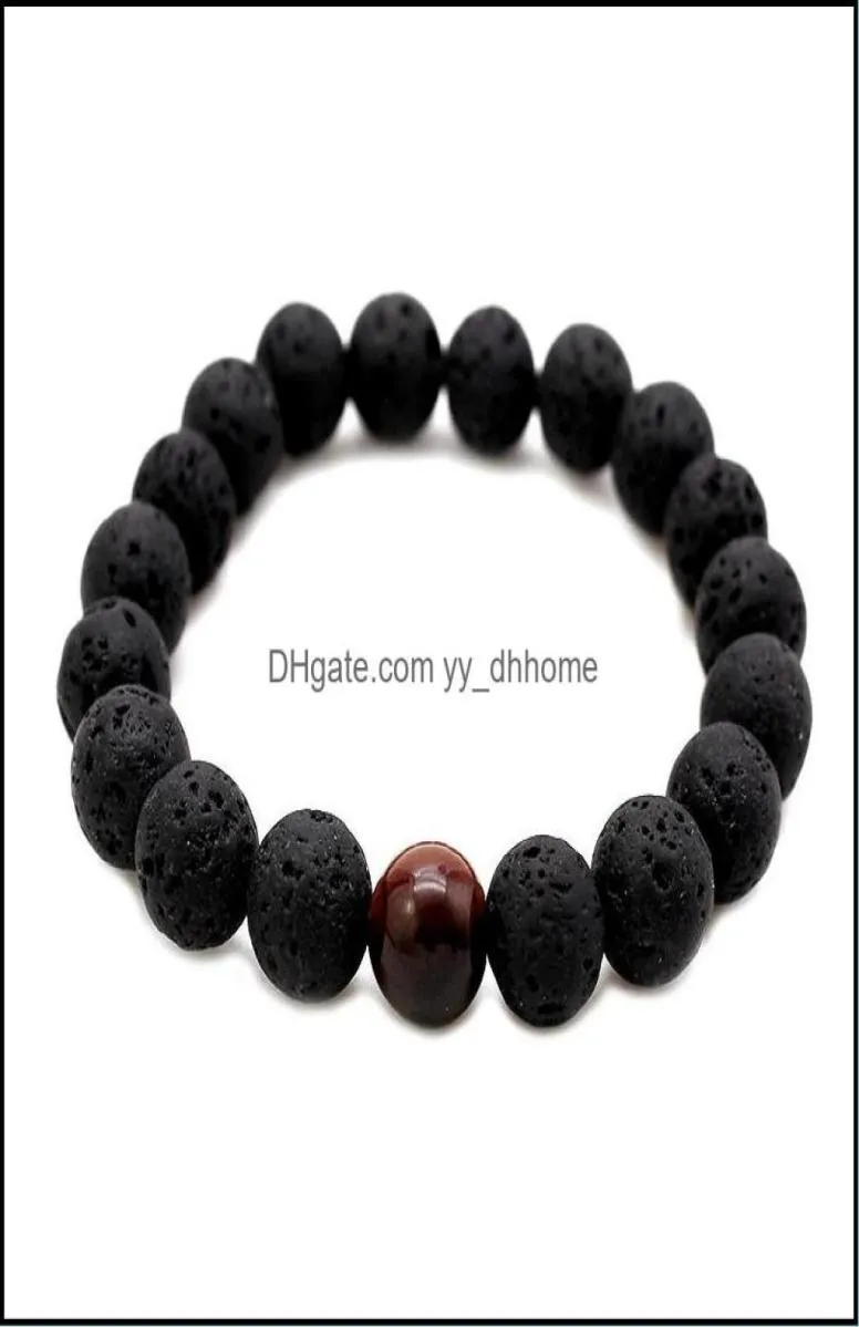 Fili di perline Bracciali Gioielli Moda Uomo Perle di lava Roccia vulcanica nera Occhi di tigre Pietra energetica Fatta a mano Buddha Preghiera in rilievo 4292598