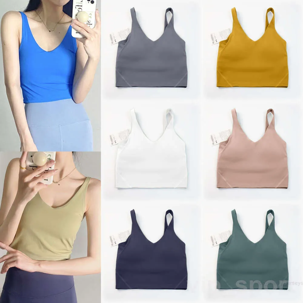 Lu Lu lemens Yoga Align Sport Bra Womens Exercise with Padded Fitness Top Push Up Chest Gym Tank Tops Wireless V-Neck Running Yogas Vest Training Underwear Lady