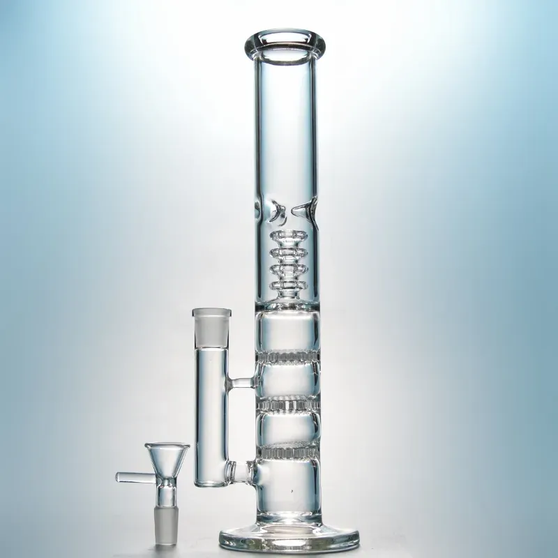 Heady Water Glass Bong Triple comb Perc Straight Oil Dab Rigs Birdcage Perc Water Pipes 18mm Female Joint With Bowl LL