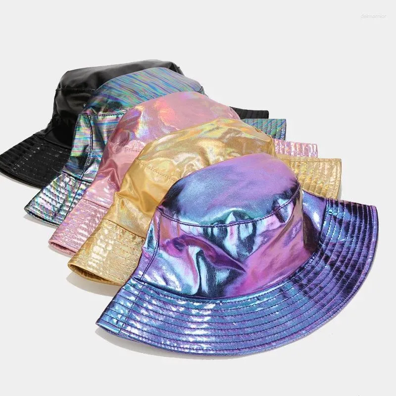 Bérets Chapeau de seau en cuir PU tendance rétro hip-hop brillant rue noir chapeaux de pêcheur hommes et femmes casquette de soleil