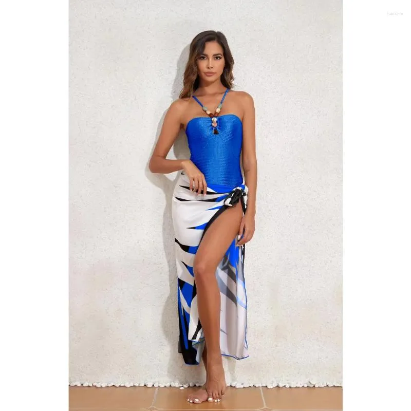 Women's Swimwear Beaded One Piece Swimsuit And Sarong 2024 Women Halter Female Lace Up Brazilian Beachwear Bathing Suit Summer