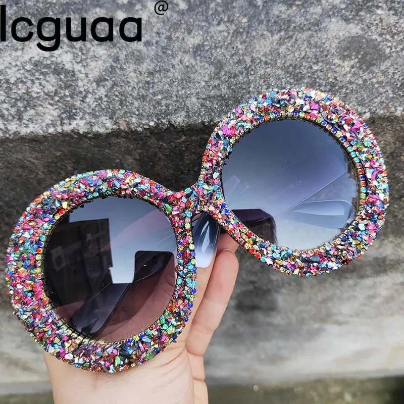 Rhinestone Sunglasses Women Designer Steampunk Oversized Round Female Sunglasses Music Festival De Sol Feminino 231228