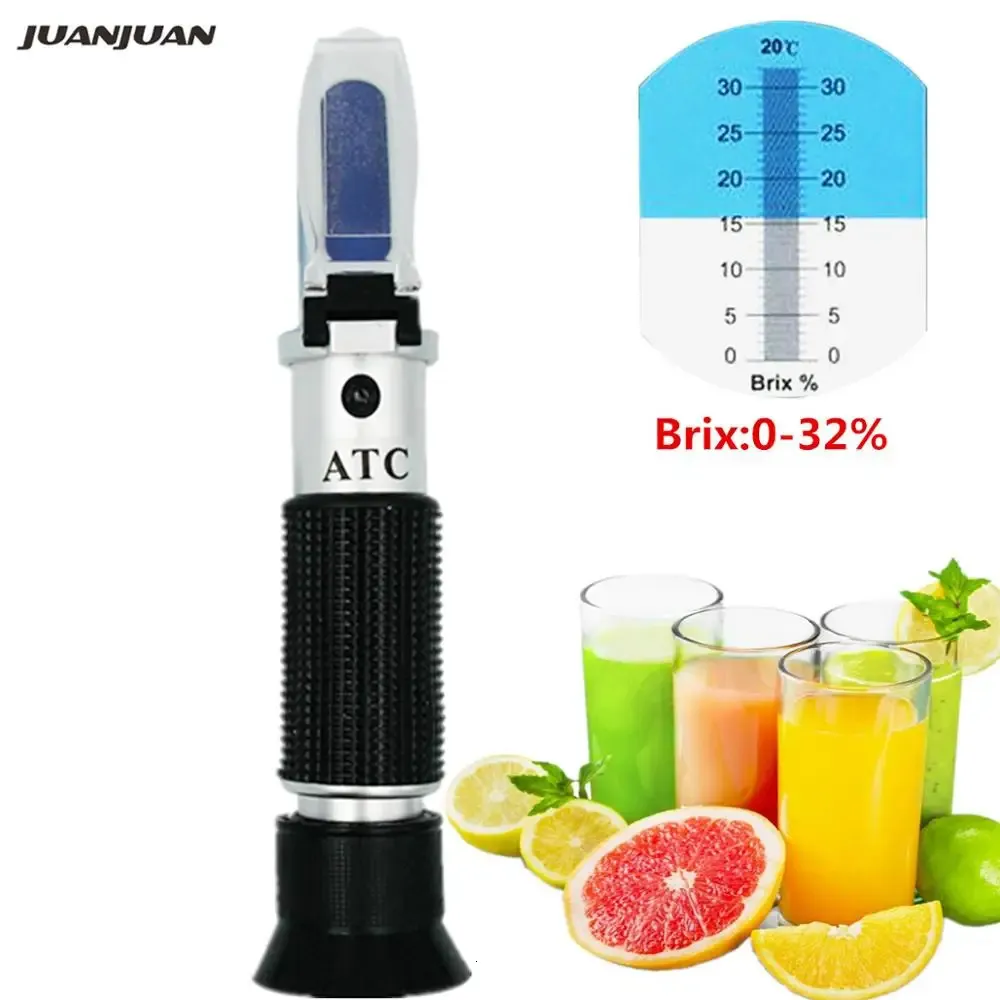 Brix Refractometer Handhållen sockernivå Testmätare matfrukt drycker Brix Content Homebrew Tool med ATC/Brix -intervall 0 ~ 32% 231229