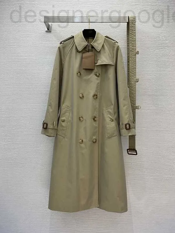 Women's Trench Coats designer B Autumn Pure Khaki Belted Coat Long Sleeve Notched-Lapel Buttons Maxi Outwear SL9F