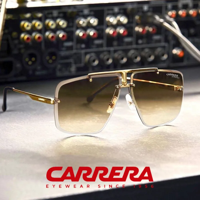 2016 العلامة التجارية Carreraa Sunglasses Vintage Rimless Sunglasses for Men Design Desire Cutting Lens Tradient Gradient Sunglasses Women Fashion Shades Gafas de Sol