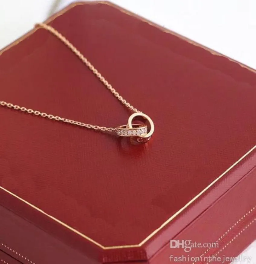 Collier de mode Designer Bijoux fête de luxe en argent sterling double anneaux pendentif en diamant colliers de mères en or rose pour girlfr1326755