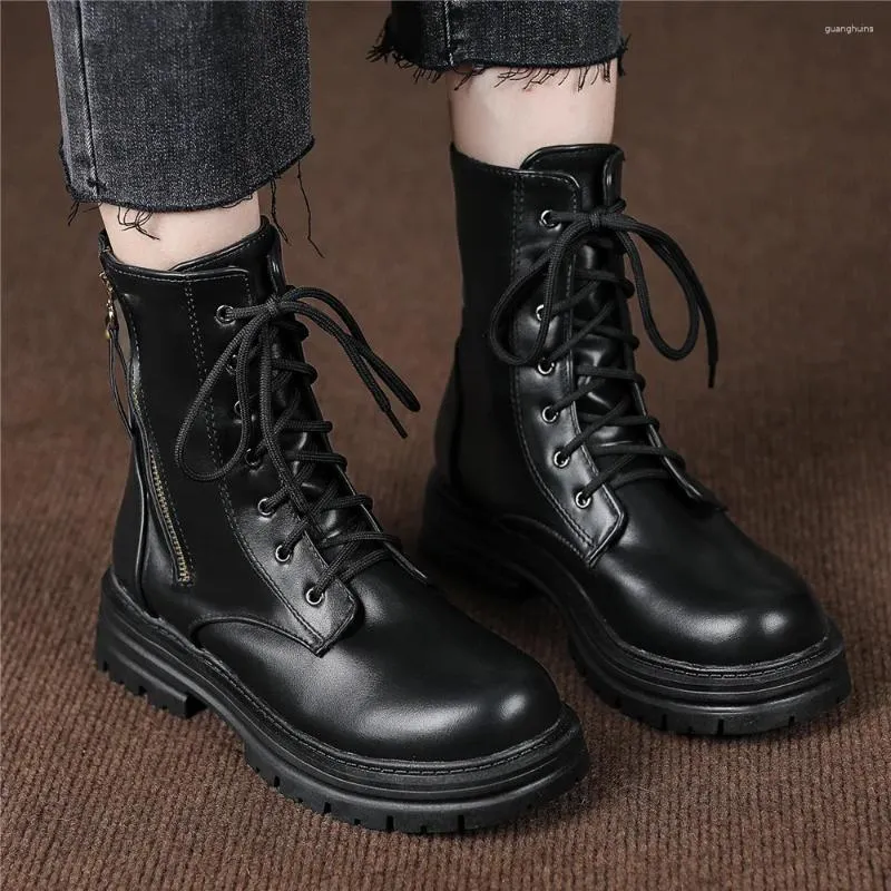 Boots Women 2023 Ankle Autumn Winter Fashion Lace Up Zipper Botas