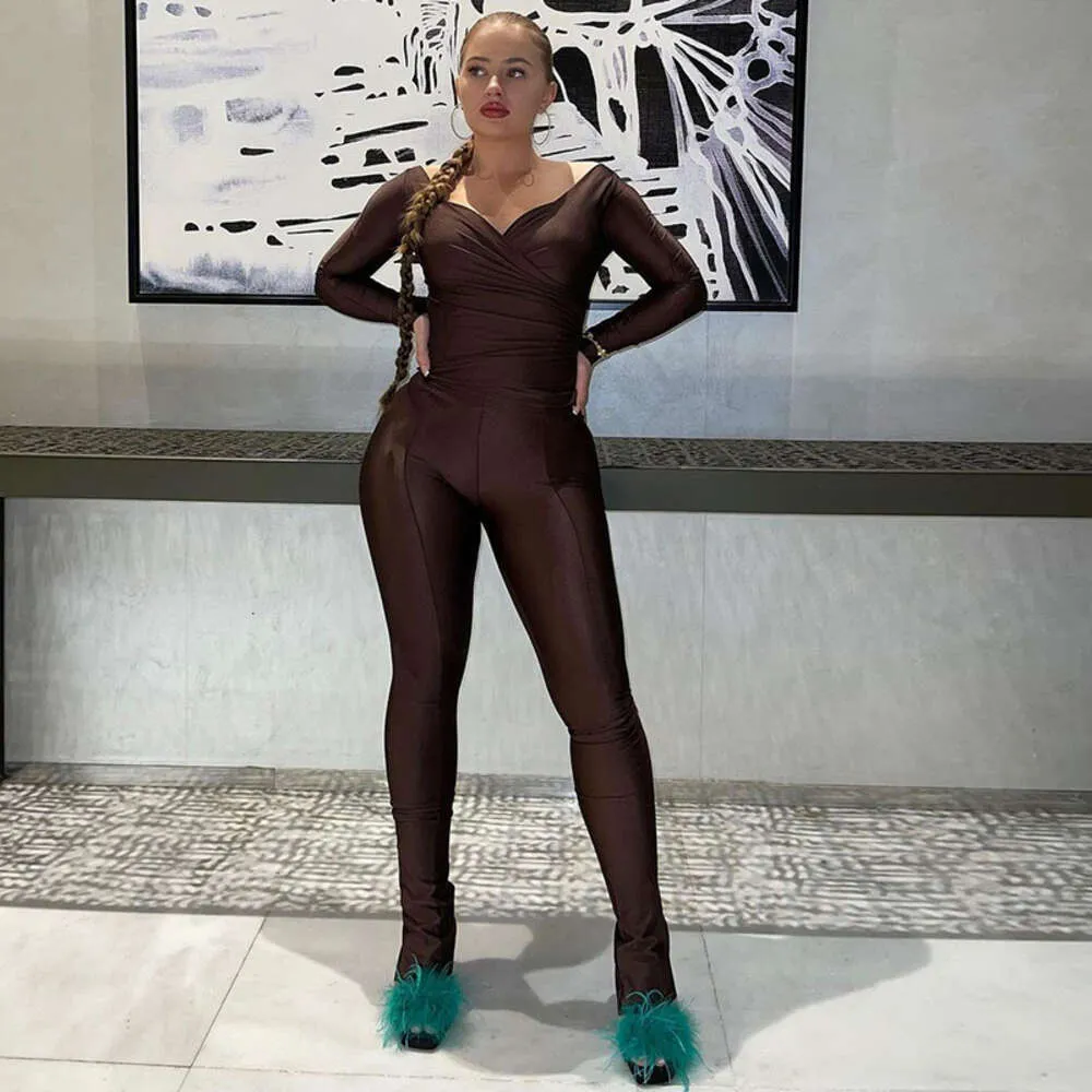Set di pantaloni da donna sexy da club 2024 con spalle scoperte scollo a V profondo pantaloni stretti a vita alta tuta da donna abiti Conjuntos De