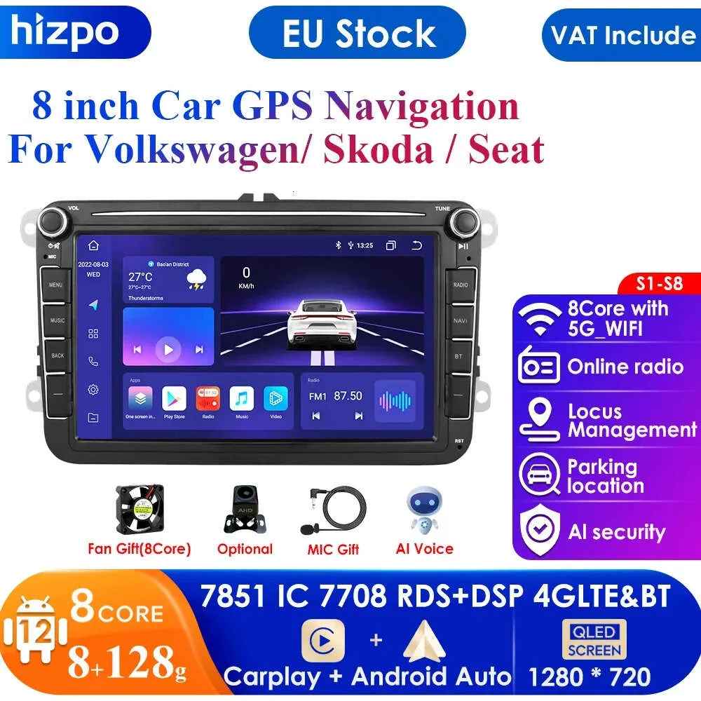 4+64 Carplay Android 자동차 라디오 GPS Caddy Polo Golf 5 6 Plus Passat B6 Jetta Tiguan Touran Sharan Scirocco EOS SEAT STERESO