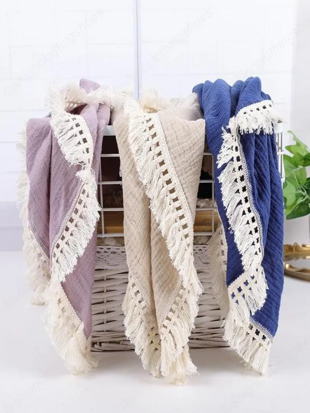 Baby Tassel Swaddling Blankets Newborn Muslin Windscreen Shawl Solid Candy Lace Double Cotton Gauze Cover Kids Fringe Bath Towel N8108848