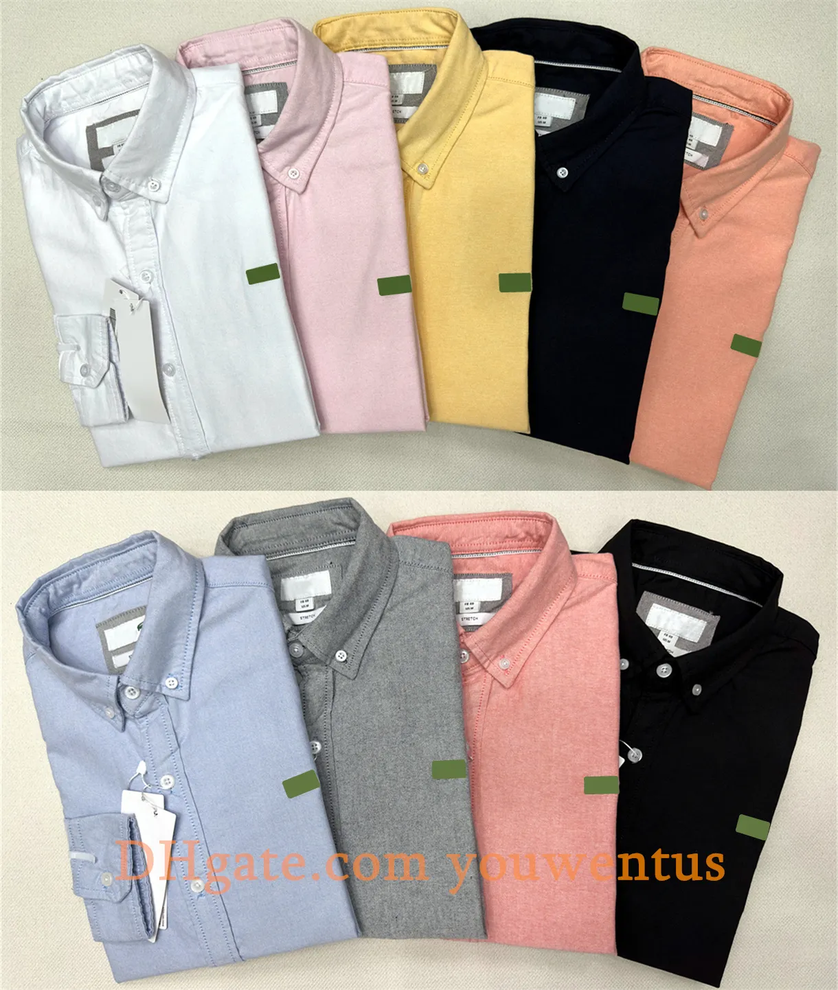 Erkek Günlük Gömlek İlkbahar ve Sonbahar Yüksek Kaliteli Klasik Moda Uzun Kollu Gömlek Düz Renk Timsah Nakış Rozeti Dekorasyon Bluz Plus