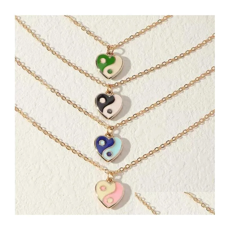 Anhänger Halsketten Süße Coole Yin Yang Tai Chi Halskette Trendy Colorf Öl Tropf Ba Gua Liebe Herz Hals Kette Schmuck für Frauen Drop D Dhvzs