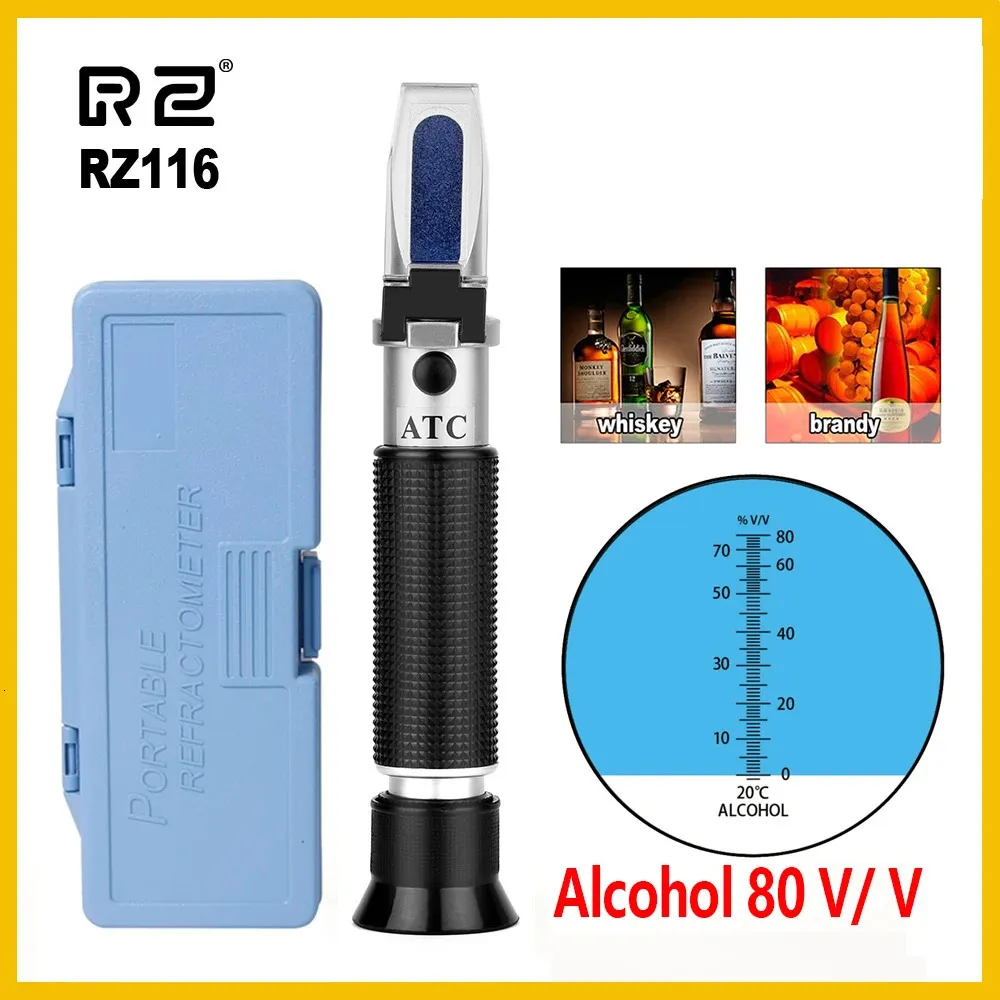 RZ réfractomètre alcool alcoomètre mètre 0 ~ 80% V ATC outil portatif hydromètre Concentration spiritueux testeur réfractomètre 231229