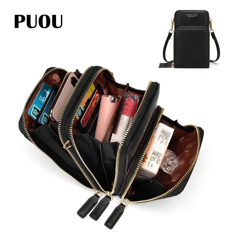 Väskor Puou Nya PU -läder Mobiltelefon Purses Fashion Daily Use Card Holder Liten Summer Shoulder Bag For Women Handväskor