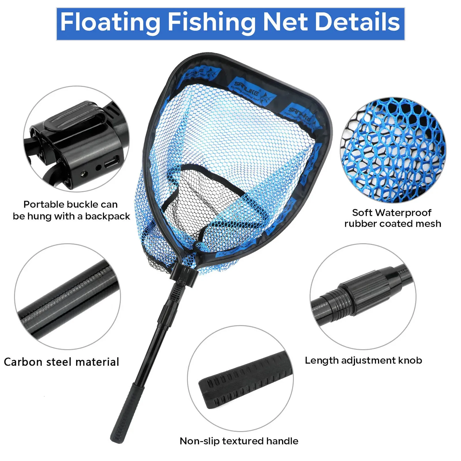 SANLIKE Float Fishing Net Carbon Steel Telescoping Foldable
