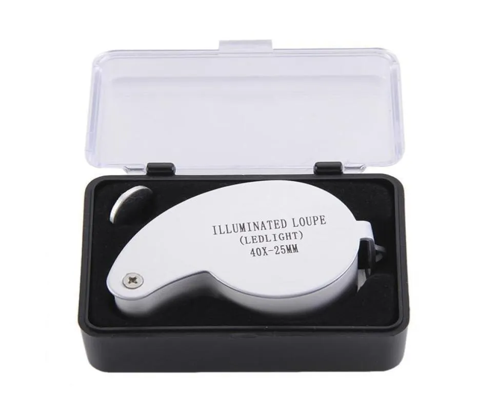 Magnifying Loupe 40X 25mm 40X25mm 40 x 25 Jeweller LED Light Glass Magnifier whole Drop New2688013