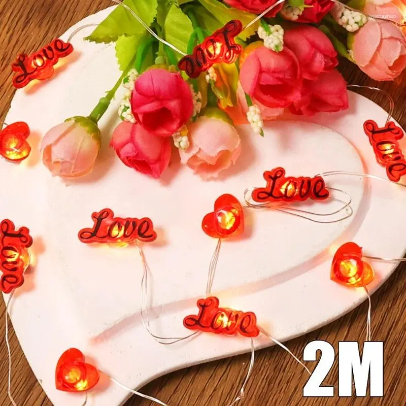 Strings 2M LED Red Heart String Light Battery Powered Valentine's Day Lamp Garland Wedding Party Holiday Home Decor Outdoor