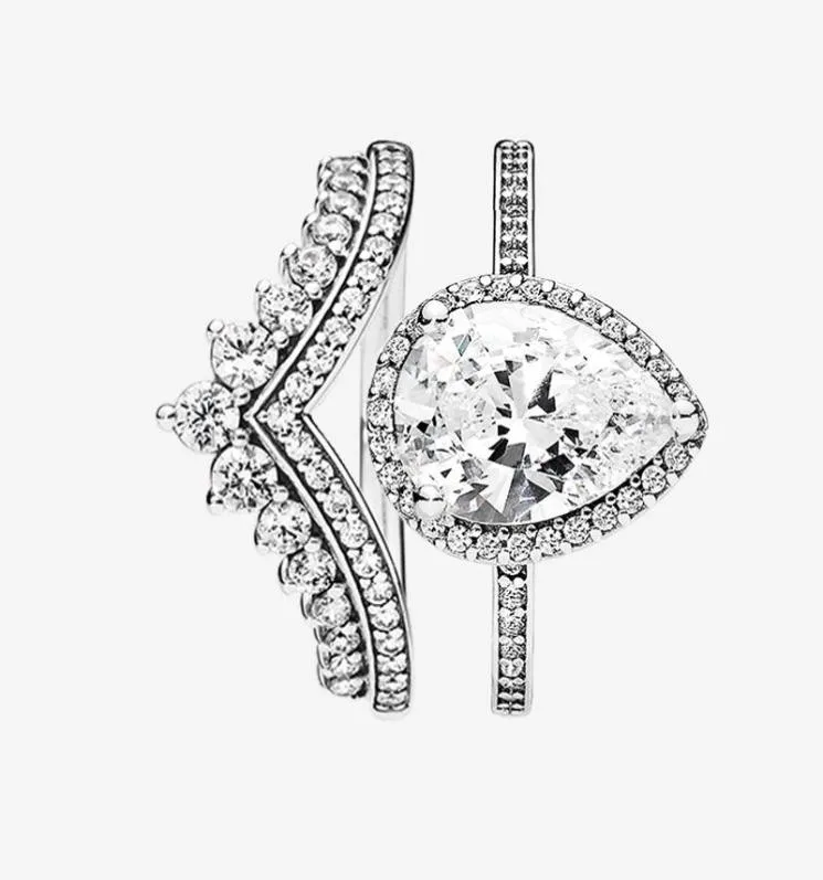 925 Sterling Zilver Teardrop Ring CZ Diamant Past in originele doos Trouwringen Set Dames Verlovingssieraden3679355