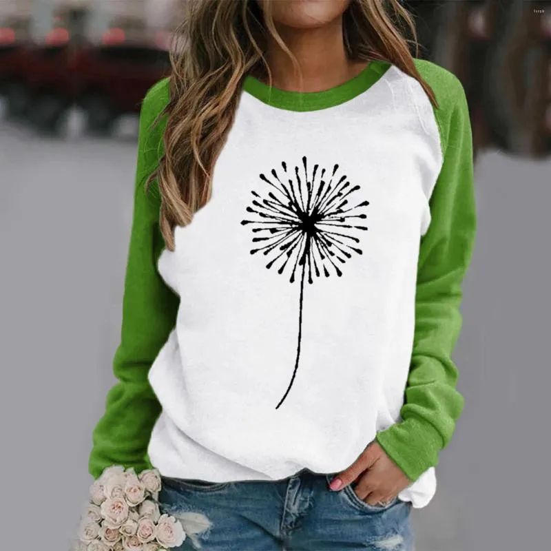 Dameshoodies Kleur Paardebloem Effen Print Hals Stiksels Pullover Blouse Rond Vantage Sweatshirt Strakke ondershirts Oversized