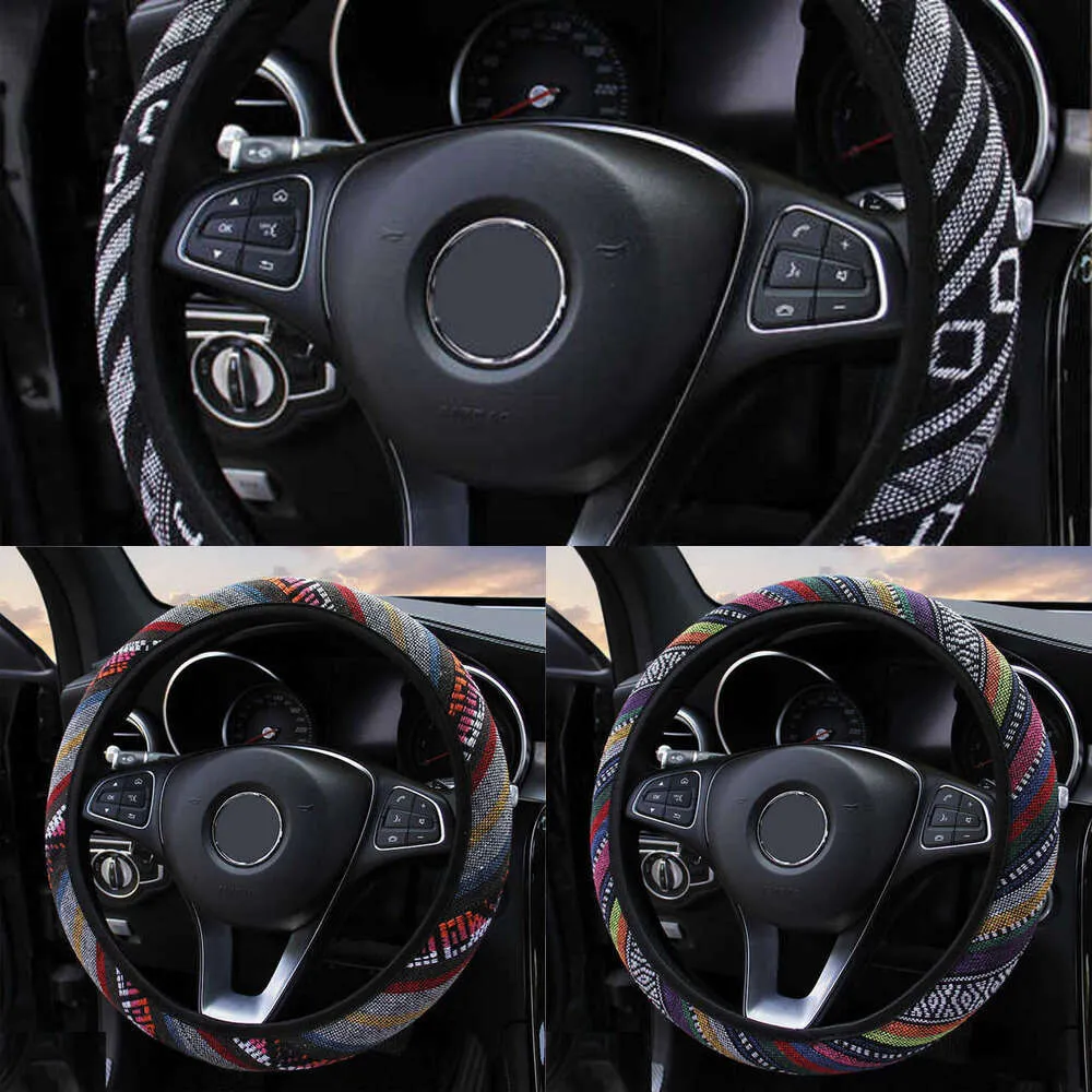 Update Unique GM Steering Wheel Cover No Inner Ring Compatible With Most Vehicles National Style Coarse Linen Ethnic Style Car Accessories