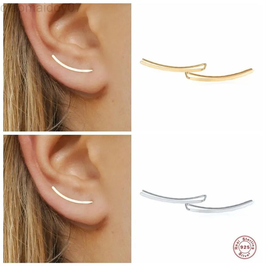 Aide 925 Sterling Silver Smooth Long Line Ear Climber d Orecchini per le donne Minimalista Ear Crawler ds Gioielli penetranti L220810284l