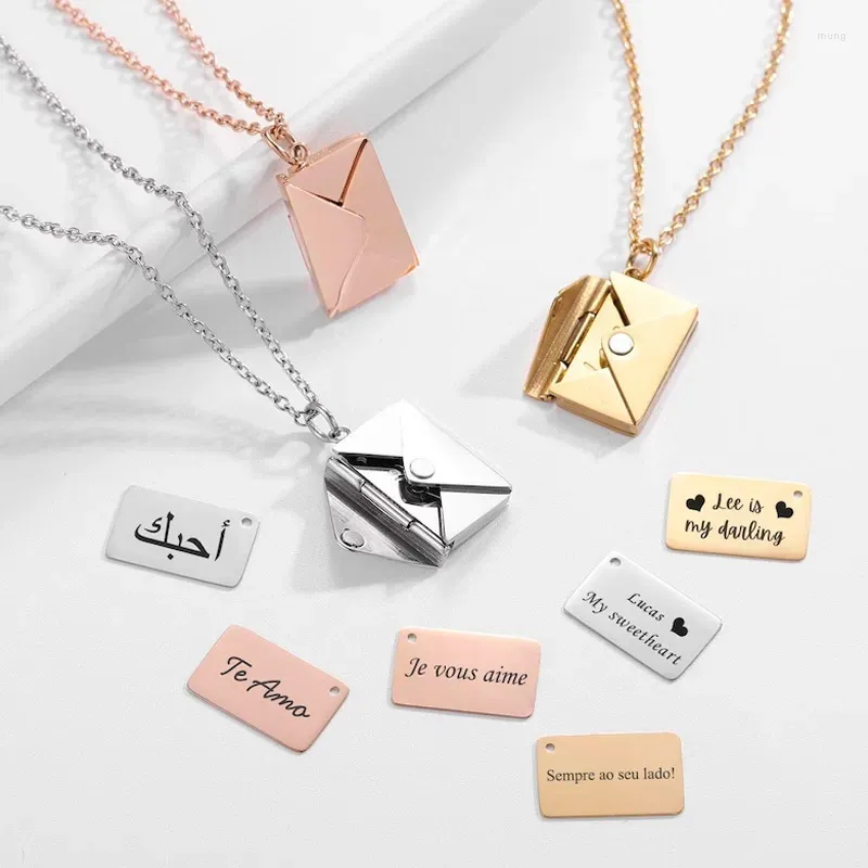 Pendentif Colliers Enveloppe personnalisée Collier de lettre d'amour Collier personnalisé Médaillon Couples Nom Message secret Cadeau