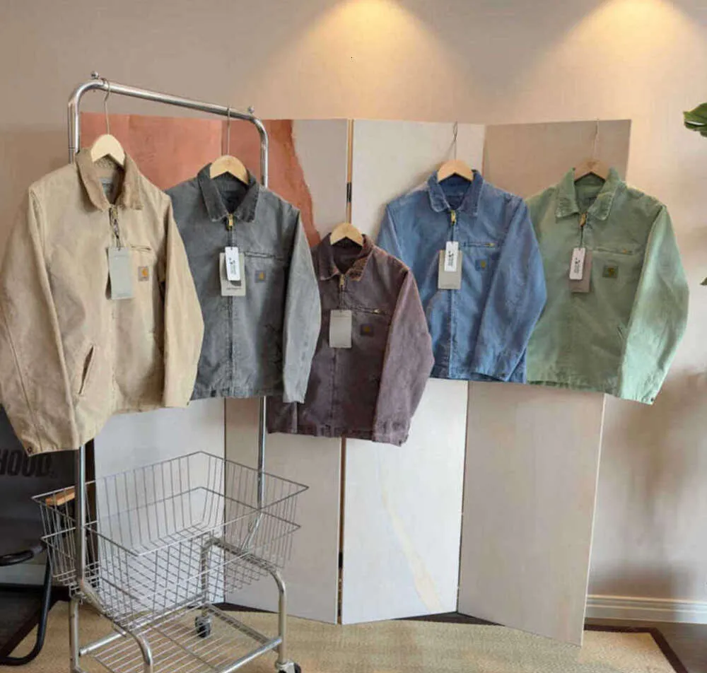 2023 Kurtki męskie ubrania robocze marka mody Carhart Canvas Washable Wax Dyed Detroit Jacket Coat American Style Worwear Etykieta Los Lose Design 6612ess