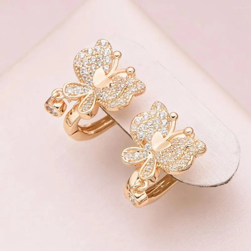 Oorknopjes Dckazz Luxe Ingelegde Kristallen Vlinder Koreaanse Trend Natuurlijke Zirkoon 585 Rose Goud Kleur Leuke Insect Drop Earring