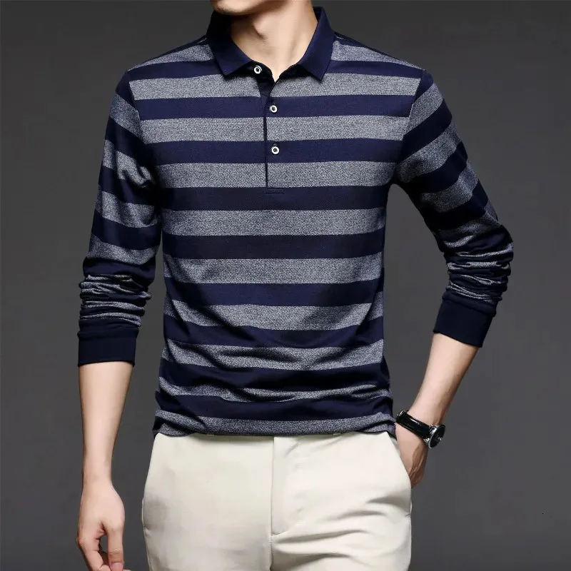 Sprężyna i jesień męskie pulover polo regulowane kontrastowe przyciski z długim rękawem