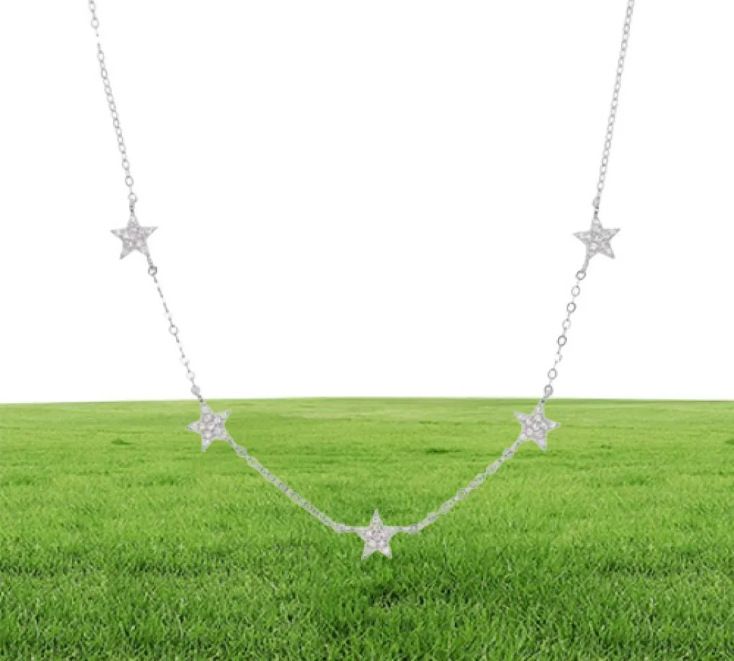 925 Sterling Silver Star Necklace Micro Pave CZ CZ Söt stjärn Charm Delikat minimal Fin Silver Chain Choker Charming Necklace5315156