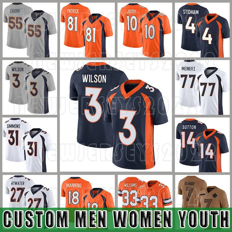 3 Russell Wilson voetbalshirts 2 Pat Patrick Surtain II Justin Simmons Javonte Williams Denvers Jerry Jeudy Broncos John Elway Courtland Sutton Jarrett Stidham