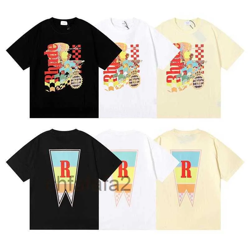 Designer Fashion Clothing Tees Hip Hop Tshirts Rhude Beauty Vision Pursues Pleasure Joyride Print Summer Round Neck Loose Tshirt Men Streetwear Tops Spor 3RB4