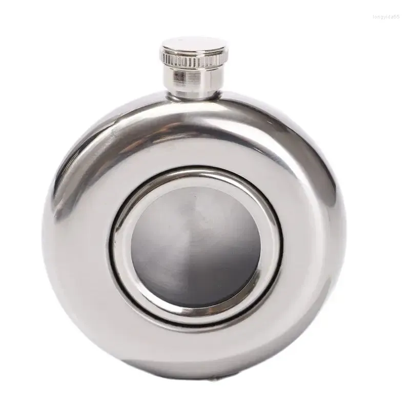 Flachmänner aus Stahl, transparent, Mini-Flasche, rund, mit Taschenfenster, Russland, Flagon, Bar, Whiskey-Flasche, 142 ml