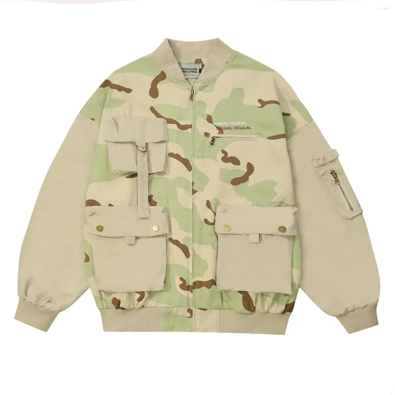 Vestes pour hommes rétro désert Camouflage poches Cargo fonctionnel Camou vêtements d'extérieur surdimensionné haute rue mode veste de Baseball pour