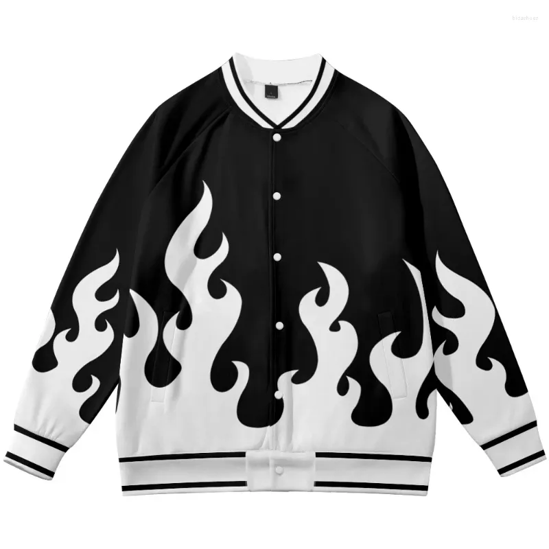 Мужские куртки с принтом пламени Harajuku, бейсбольная форма, повседневная мужская и женская куртка, уличная одежда, пальто для мальчиков и девочек