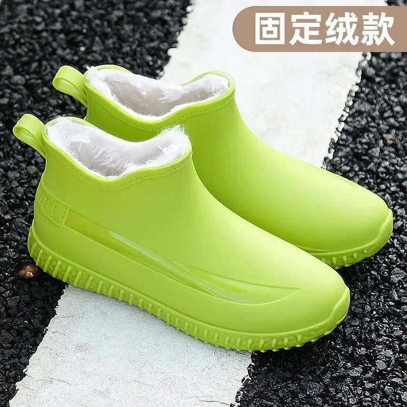 2024 Fashion warm womens galoshes ankle rain boots plush waterproof shoes woman winter fur lined rainboots ladies rubber boots 231228