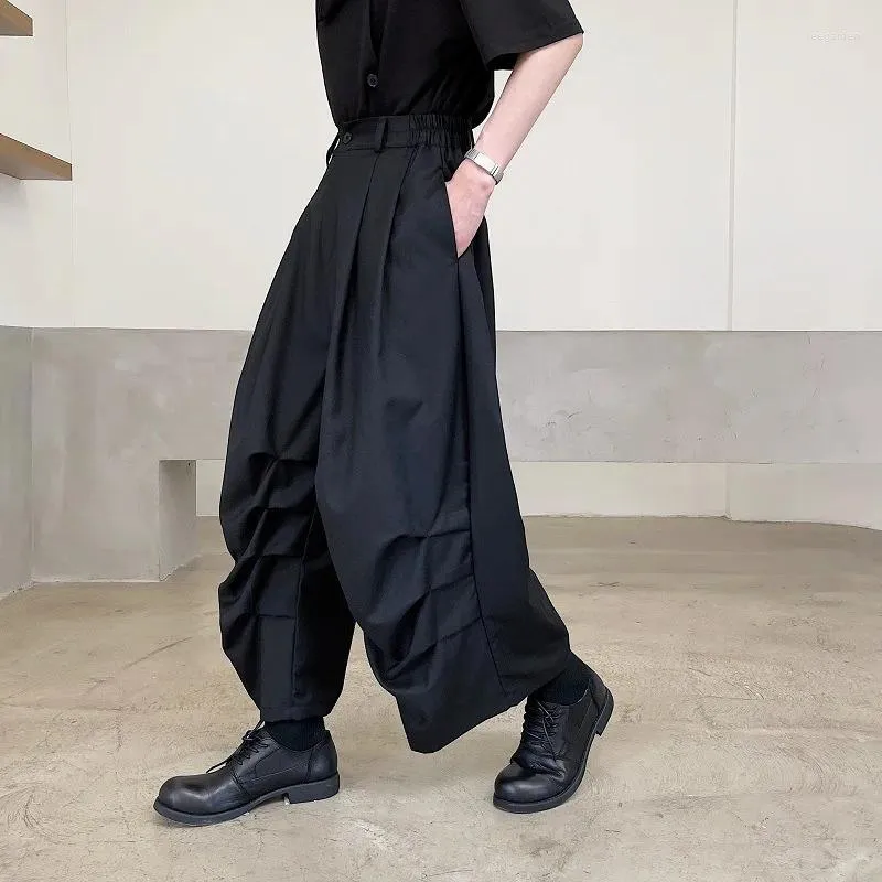 Spodnie damskie tnfs kobiety spodni nieregularne fałdy czarne swobodne kostkę dla mody luźnej wysokiej talii szeroką nogę 2023
