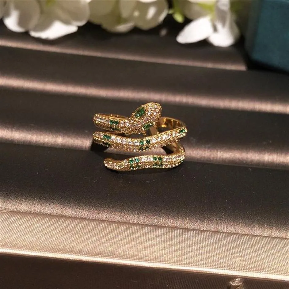 Anillos geométricos con estilo de serpiente animal, moda brillante, diseñador de lujo, anillo de banda de cobre con circonita y diamante para mujeres y niñas, abierto adju271k