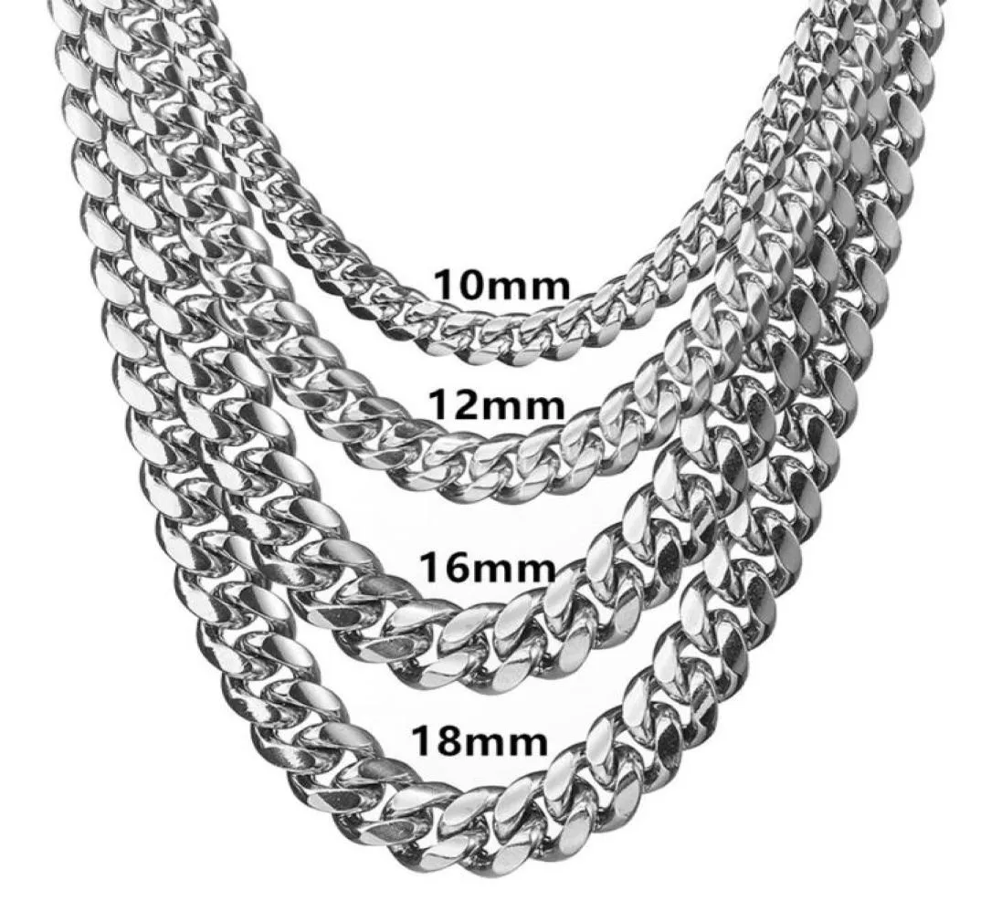 618 mm stal nierdzewna kubańskie łańcuchy Miami Naszyjniki Big ciężki srebrny łańcuch łącza dla mężczyzn Hiphop Rock Jewelry4041215