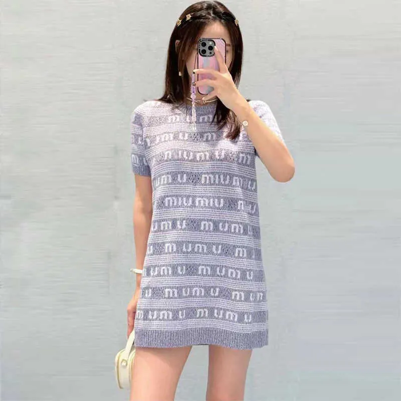 Muui Nanyou 24早春Miu Home High Edition Dress Womens Lazy Wind Contrast Retter Round Nec